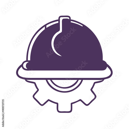 Construction Worker Helmet with Gear Icon Representing Safety and Mechanical Work