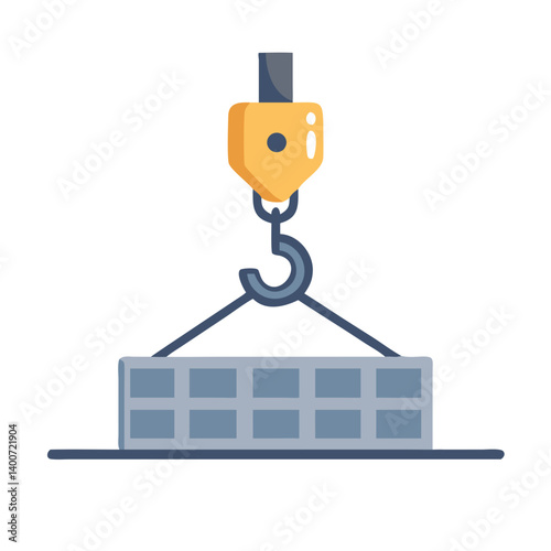 Crane Hook Lifting Concrete Block Icon Representing Construction and Heavy Lifting Operations
