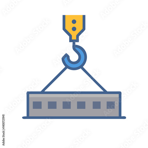 Crane Hook Lifting Concrete Block Icon Representing Construction and Heavy Lifting Operations