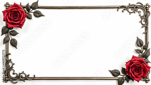 Rose flowers border frame copy space area white background ai generative
