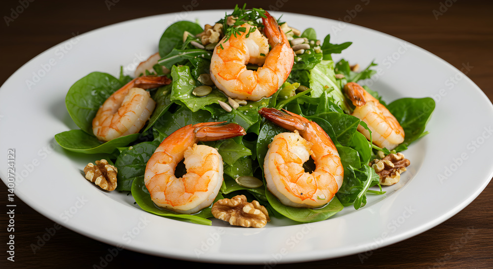 Delicious Shrimp Salad with Fresh Greens For Healthy Eating Concept Delicious Shrimp Salad with Fresh Greens For Healthy Eating Concept