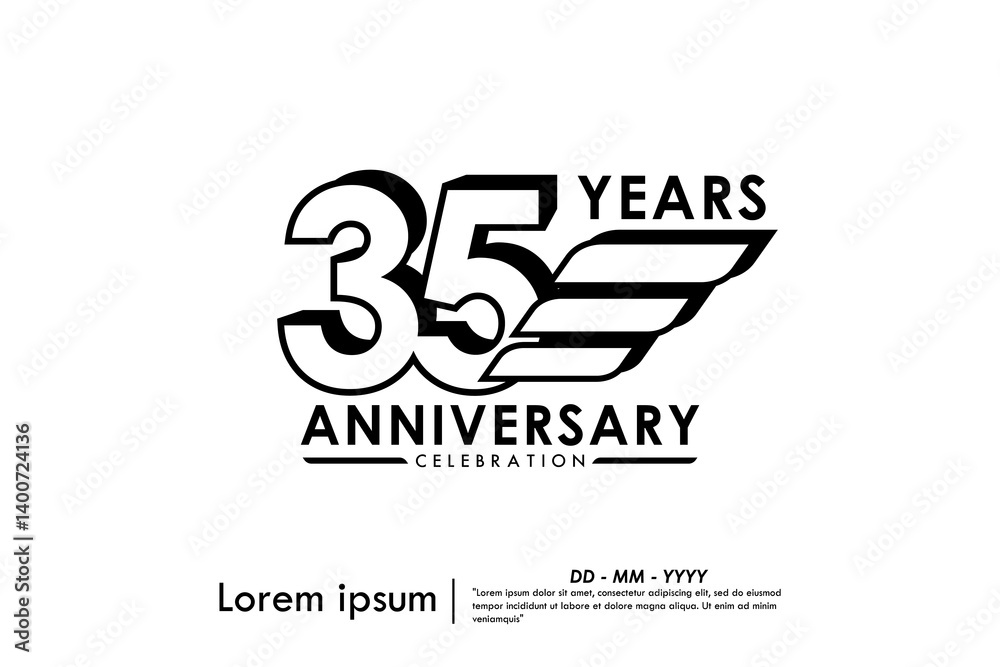 Fototapeta premium 35th years anniversary celebration emblem. black anniversary logo isolated with ribbons on white background. vector illustration template design for web, flyers, poster, greeting card