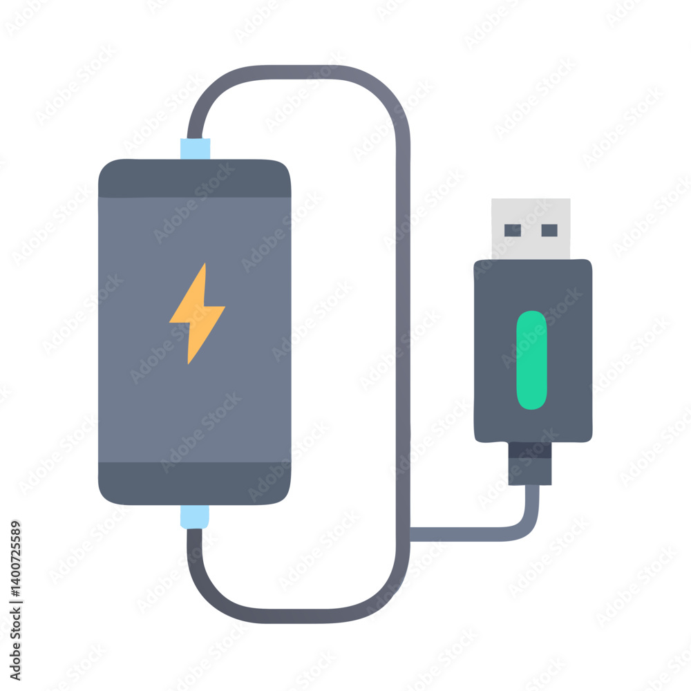 Power Bank Charger Icon with USB Cable Representing Portable Charging and Power Supply Power Bank Charger Icon with USB Cable Representing Portable Charging and Power Supply