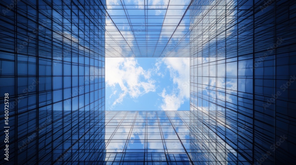 Modern Architecture: Skyscraper's Glass Facade Reflecting the Sky Modern Architecture: Skyscraper's Glass Facade Reflecting the Sky