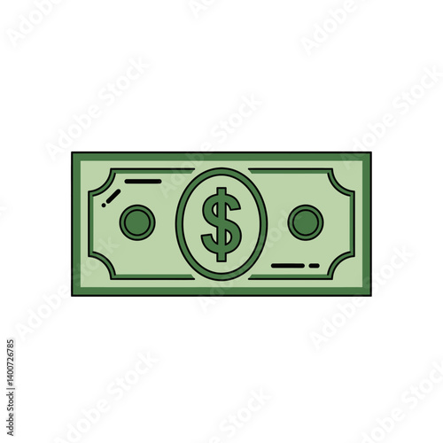 Greenback: A simplified illustration of a dollar bill, focusing on the iconic symbol of American finance and wealth, money.