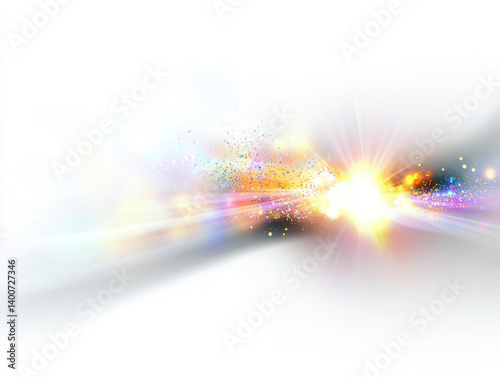 Abstract lens flare with a transparent  background, featuring light and bright colors. 