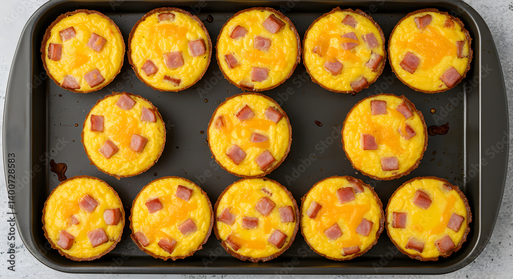 Delicious Ham and Cheese Egg Cups in Tray For Healthy Breakfast Delicious Ham and Cheese Egg Cups in Tray For Healthy Breakfast