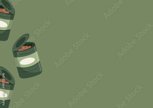 poster with icon of green hiking tin can with stew on green background