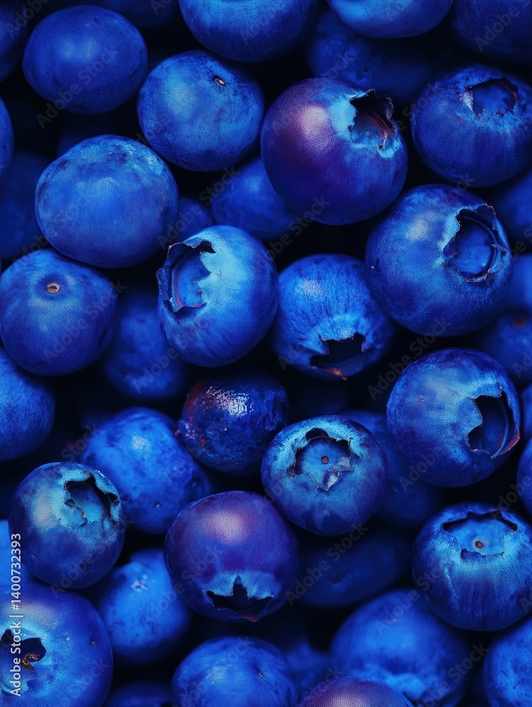 Obraz premium Blueberries fill the frame with their striking blue shades and textures. Freshly picked from the bush, they highlight the natural beauty of this beloved fruit in late summer Generative AI