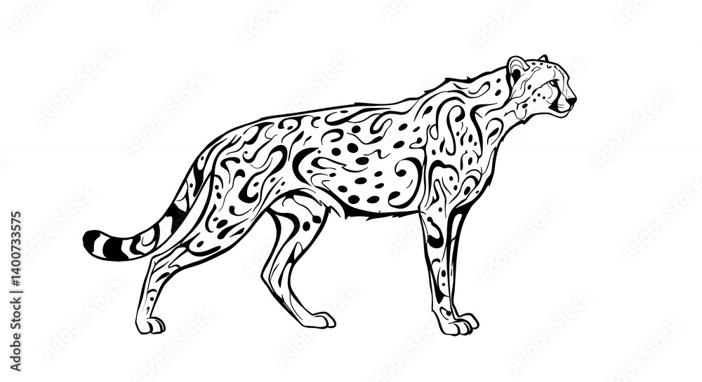 Artistic black and white illustration of a wild animal in dynamic pose showcasing strength and agility Artistic black and white illustration of a wild animal in dynamic pose showcasing strength and agility