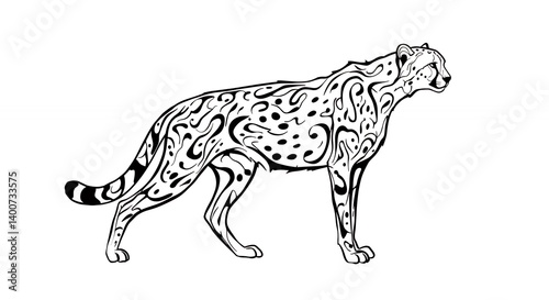 Wallpaper Mural Artistic black and white illustration of a wild animal in dynamic pose showcasing strength and agility Torontodigital.ca