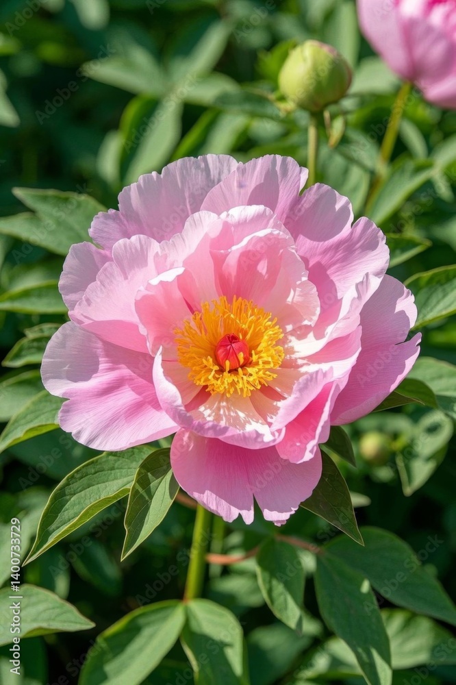 there is a pink flower with yellow center in the middle of a field there is a pink flower with yellow center in the middle of a field