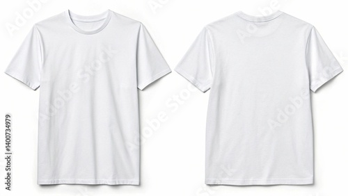 Plain White T-Shirt Mockup Front and Back View Isolated on White Background