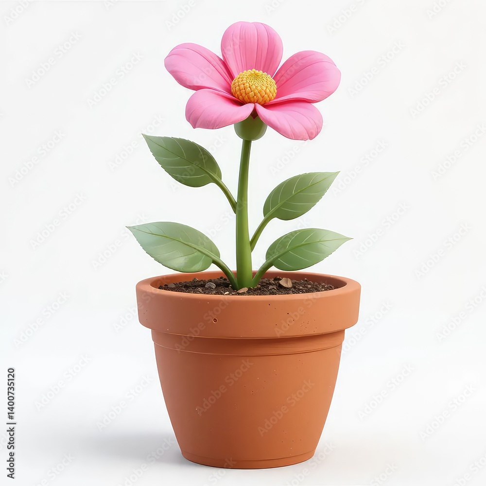Pink Flower in Terracotta Pot: A Simple, Cheerful Illustration Pink Flower in Terracotta Pot: A Simple, Cheerful Illustration