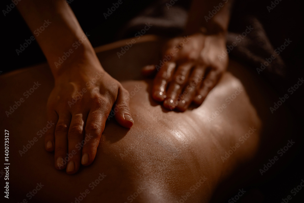 Fototapeta premium Relaxing oil back massage for young women: stress relief and rejuvenation