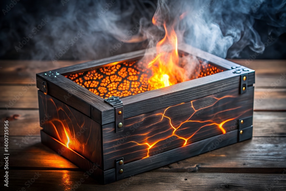 Glowing Charred Wood Box – LED Fire Effect Design