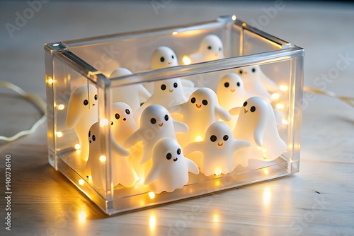 Obraz na płótnie Glowing Ghost Acrylic Box – Spooky LED Halloween Decor w salonie