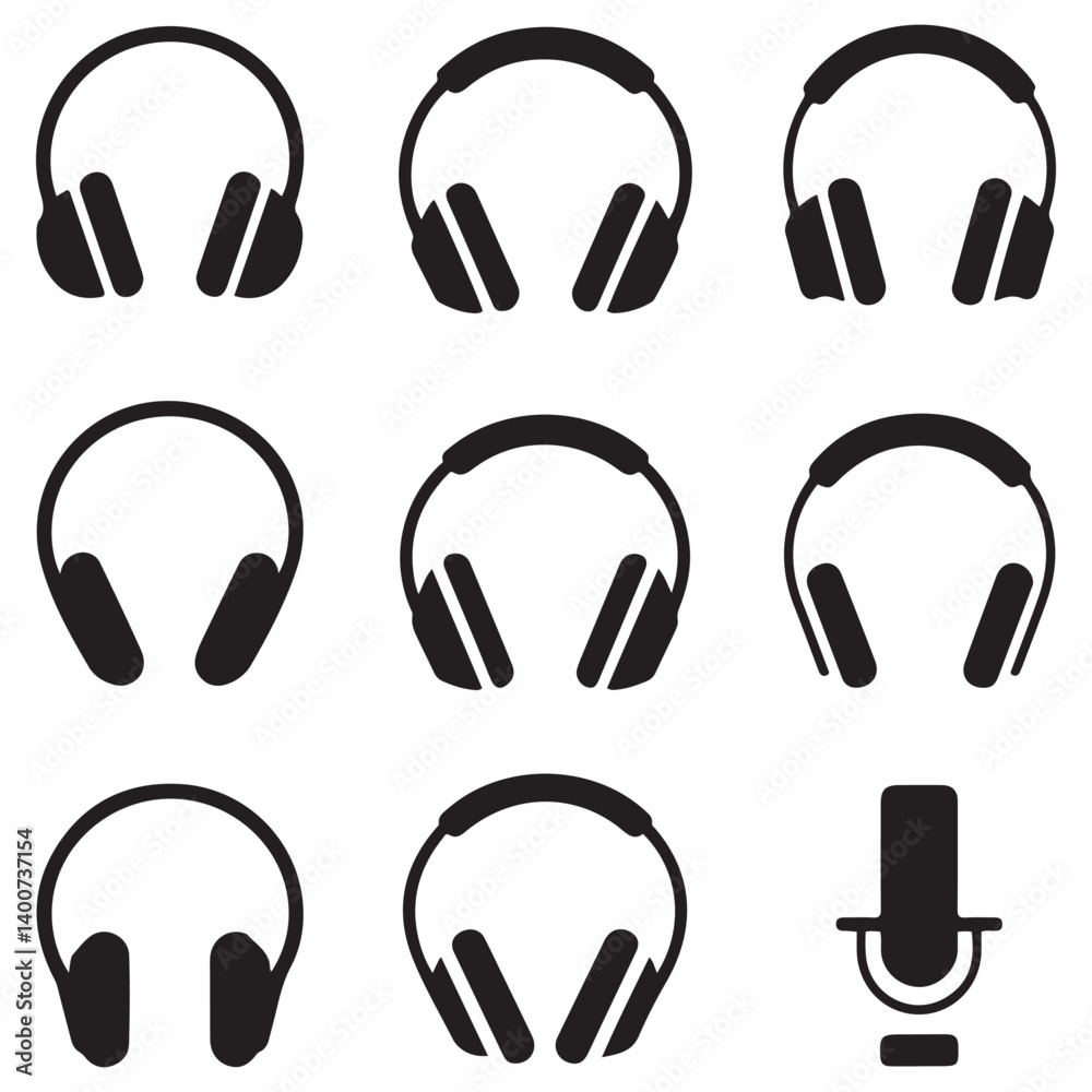 Fototapeta premium headphones of icons. Vector Black silhouettes. with white background