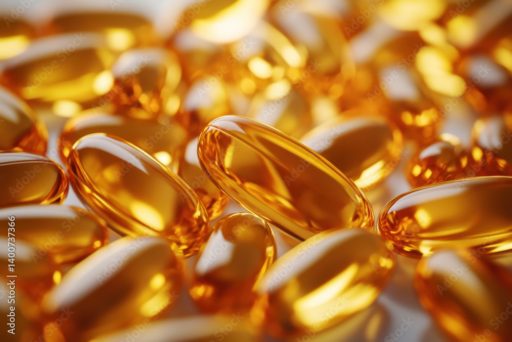 Pile of fish oil capsules on wooden surface, close-up view with soft natural lighting. Pile of fish oil capsules on wooden surface, close-up view with soft natural lighting.