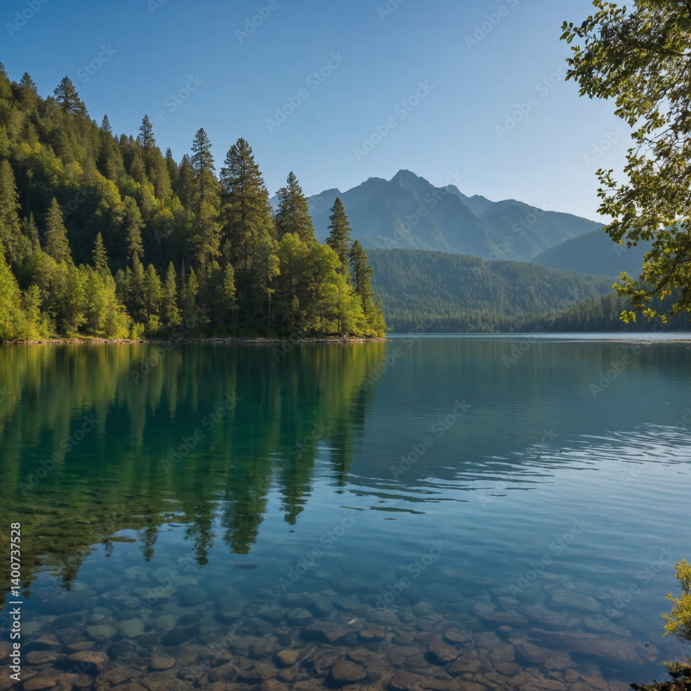 Fototapeta premium Tranquil Mountain Lake Reflection