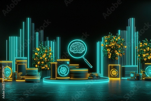 Illuminated Brain Concept Showcase Digital Environment Modern Art Installation Creative Studio Futuristic Viewpoint Innovation Theme