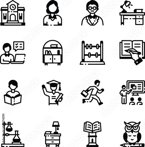  Collection of Linear Style School Icons 

