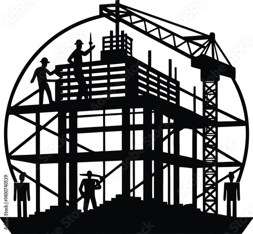 Building Construction Silhouette Vector | Architecture, Urban & Industrial Scene