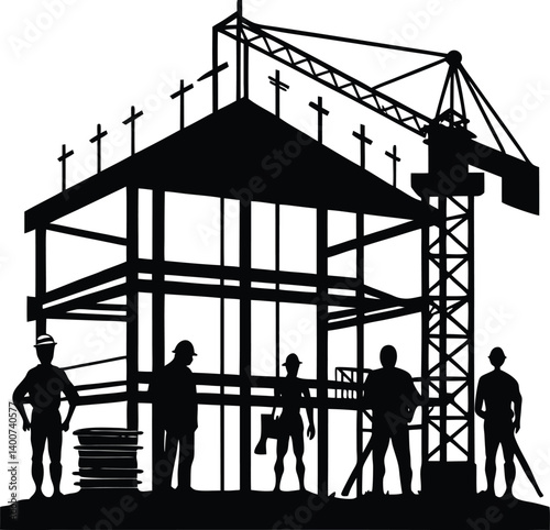 Building Construction Silhouette Vector | Architecture, Urban & Industrial Scene