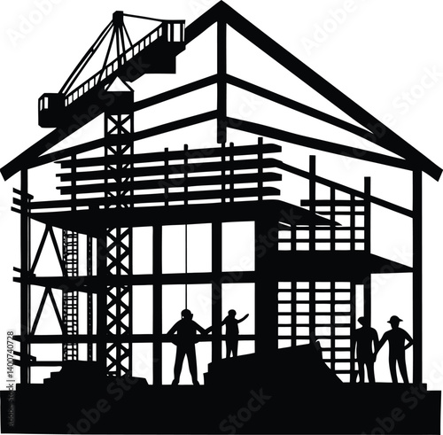 Building Construction Silhouette Vector | Architecture, Urban & Industrial Scene
