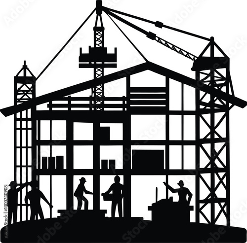 Building Construction Silhouette Vector | Architecture, Urban & Industrial Scene