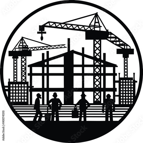 Building Construction Silhouette Vector | Architecture, Urban & Industrial Scene