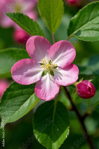 there is a pink flower that is blooming on a tree
