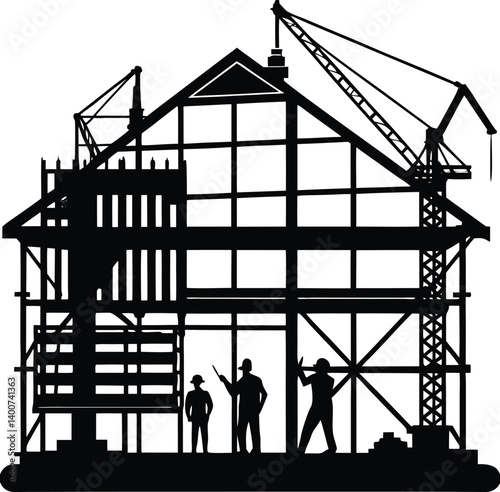 Building Construction Silhouette Vector | Architecture, Urban & Industrial Scene