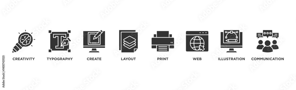 Graphic design banner web icon illustration concept with icon of creativity, typography, create, layout, print, web, illustration and communication