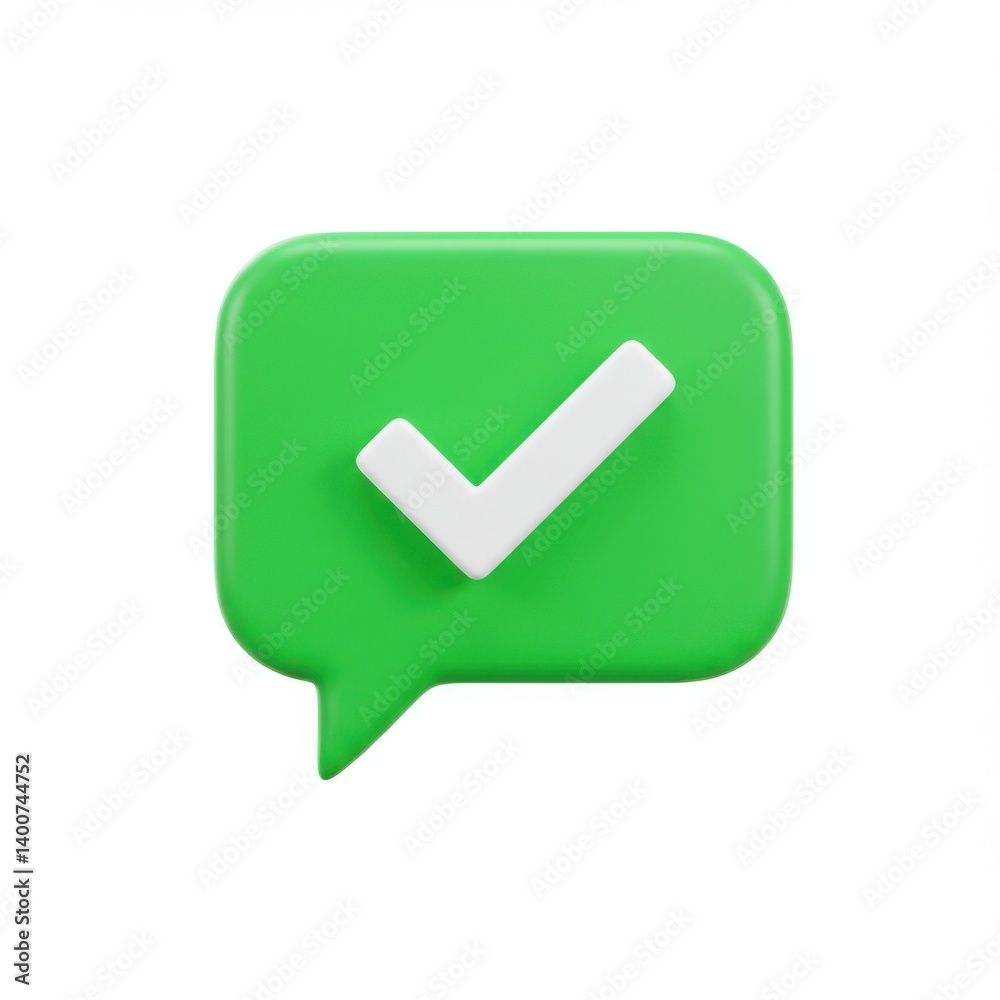 Green message with check mark icon on white background Green message with check mark icon on white background