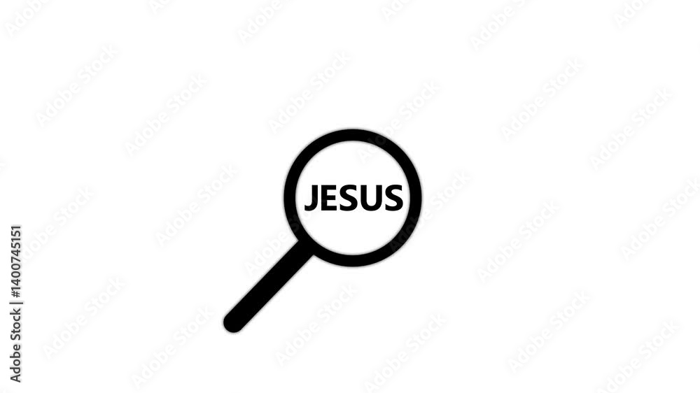 Jesus text or word highlighted by a magnifying glass in white color background. Jesus text or word highlighted by a magnifying glass in white color background.