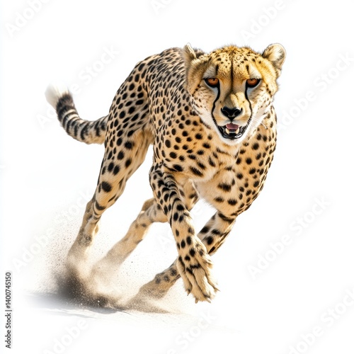Powerful Cheetah Running on White Background