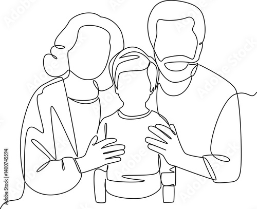 Grandparents with grandchildren one line art vector