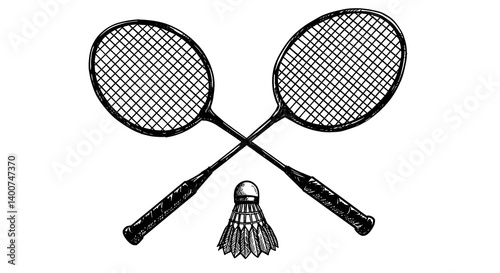 Badminton Rackets and Shuttlecock Sketch