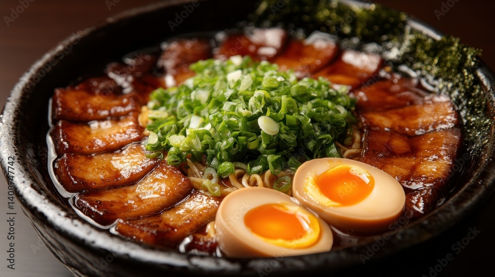 Rich pork ramen with soft boiled egg Rich pork ramen with soft boiled egg