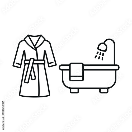 Bathtub and bathrobe icon reflects relaxation, spa moments, and cozy self-care in a calm environment.