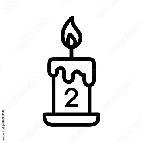 Number Two Candle with Flame Icon Design