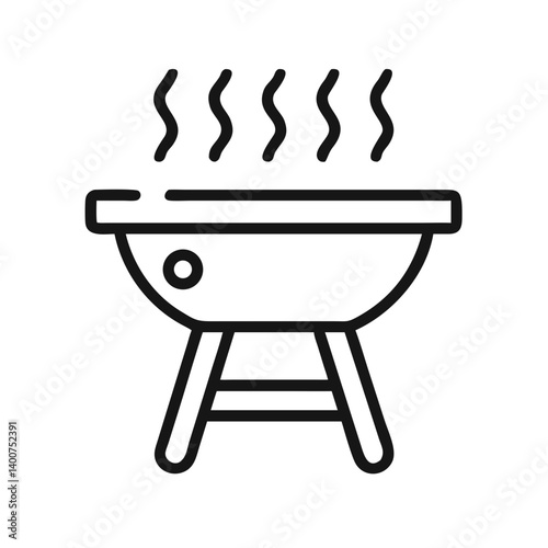 outdoor grill with steam lines icon design