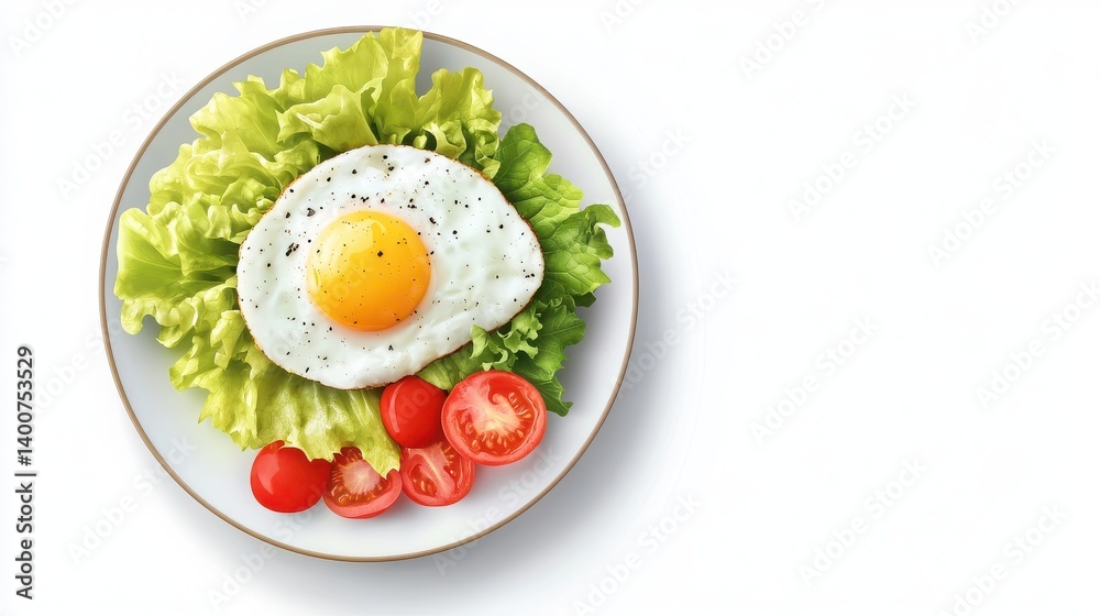 Isolated salad plate with fresh tomato, crisp lettuce, and sliced egg. Isolated salad plate with fresh tomato, crisp lettuce, and sliced egg.