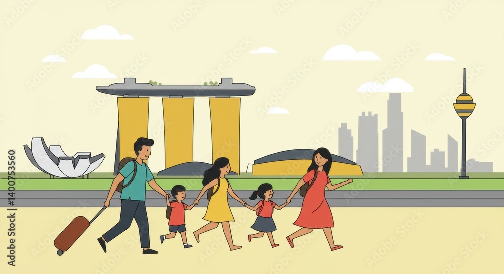 Obraz premium Happy Family Vacation: Singapore Skyline Adventure