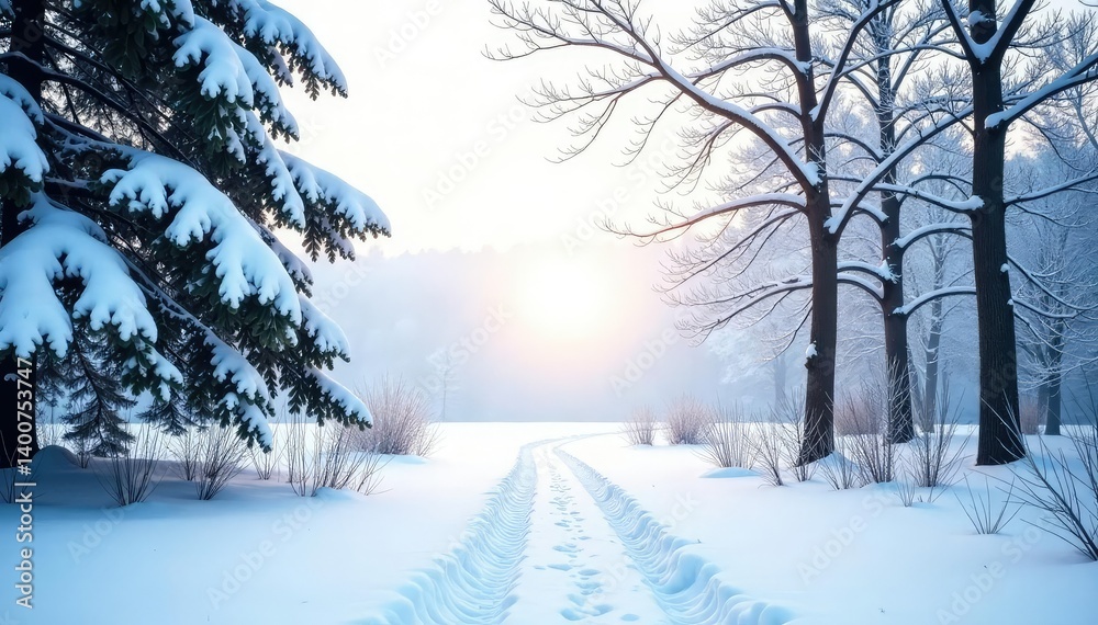 Obraz premium Snowy forest branches isolated on white background, winter, peaceful