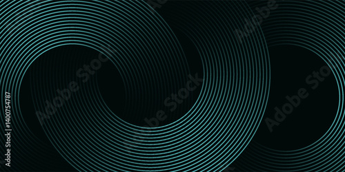 Abstract Teal Green Circular and Wavy Line Pattern on Dark Background - Ideal for Tech, Data, and Networking Themes. modern