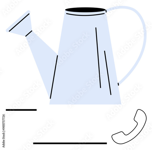 Minimalist watering can and telephone receiver merging two concepts nurturing growth and connectivity. Ideal for collaboration, innovation, teamwork, productivity, development, communication, flat