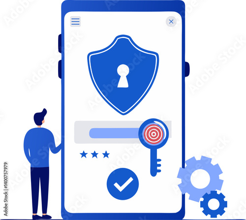 Mobile App Security Concept – User Login Protection and Data Privacy Vector Illustration