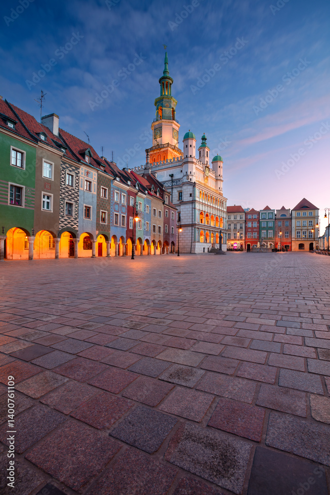 Poznan, Poland. Cityscape image of Old Market Square in Poznan, Poland at beautiful sunrise.